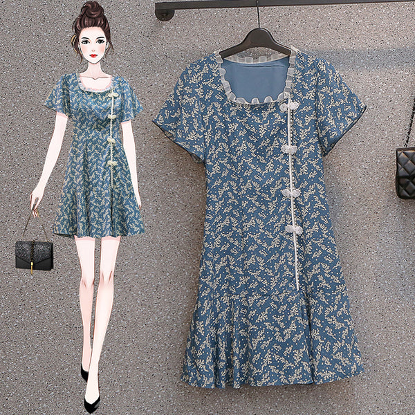 Plus Size Korean Square Neck Cheongsam