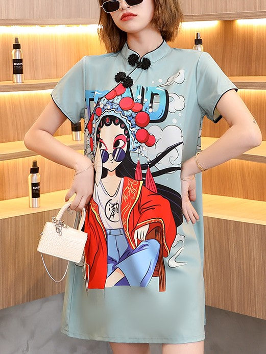 Plus Size Graphic Modern Cheongsam Dress