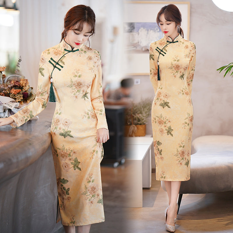 Plus Size Yellow Rose Pencil Cheongsam