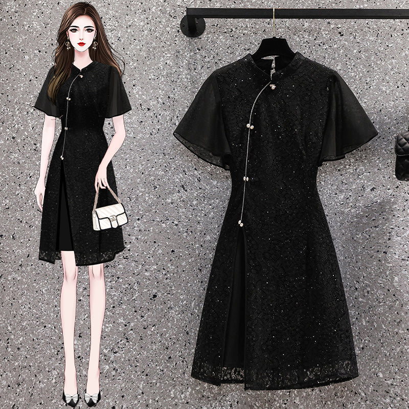Plus Size Black Shimmer Cheongsam
