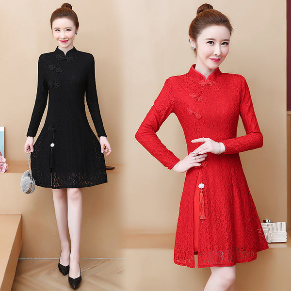 Plus Size Lace Cheongsam Dress