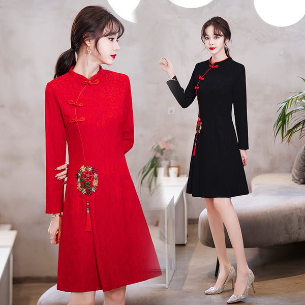Plus Size Lace Embroidery Tassel Cheongsam