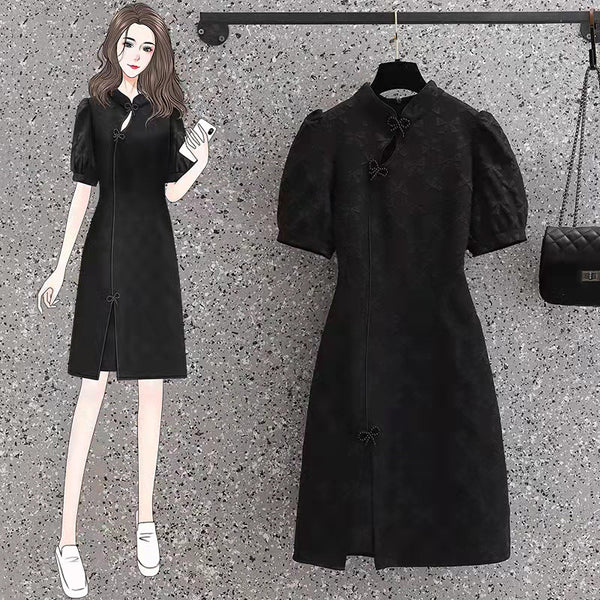 Plus Size Black Short Cheongsam