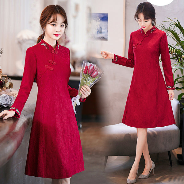 Plus Size Red Lace Embroidery Cheongsam