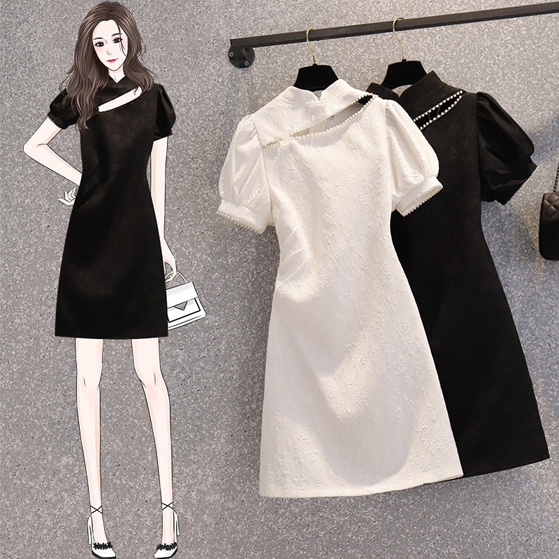 Plus Size Pearl Exposed Cheongsam Dress