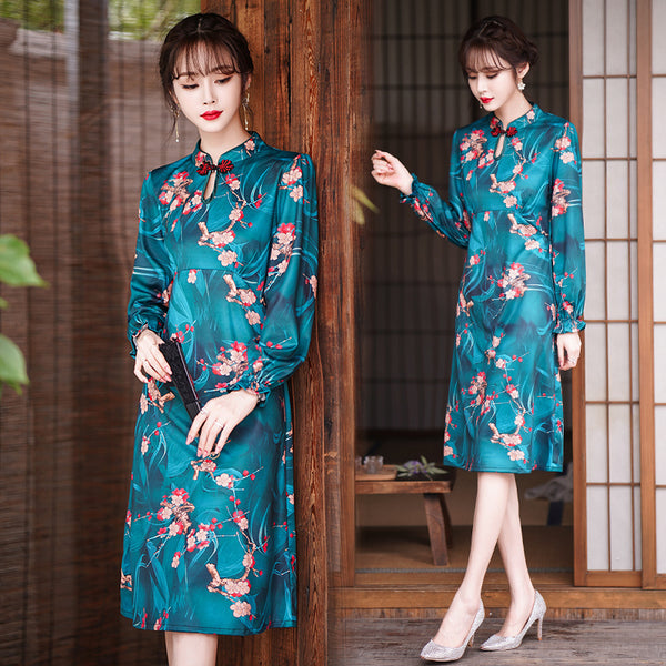Plus Size Formal Green Floral Cheongsam