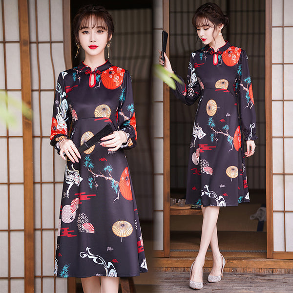 Plus Size Japanese Fan Cheongsam