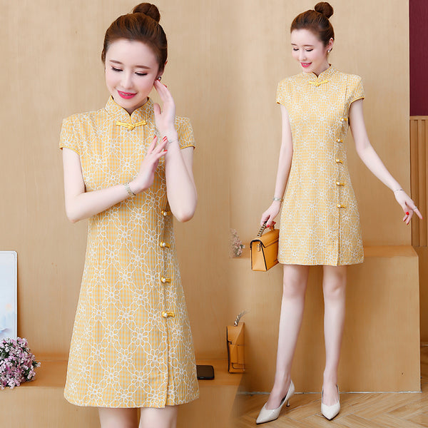 Plus Size Cute Mod Floral Cheongsam Dress