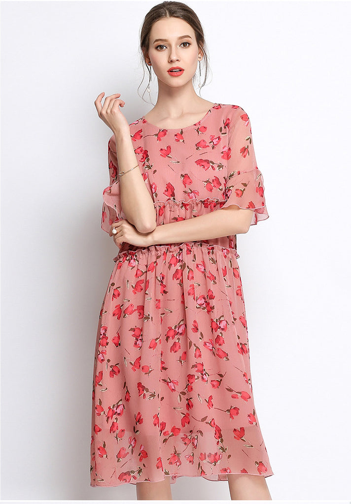 Plus Size Pink Floral Babydoll Dress – Pluspreorder