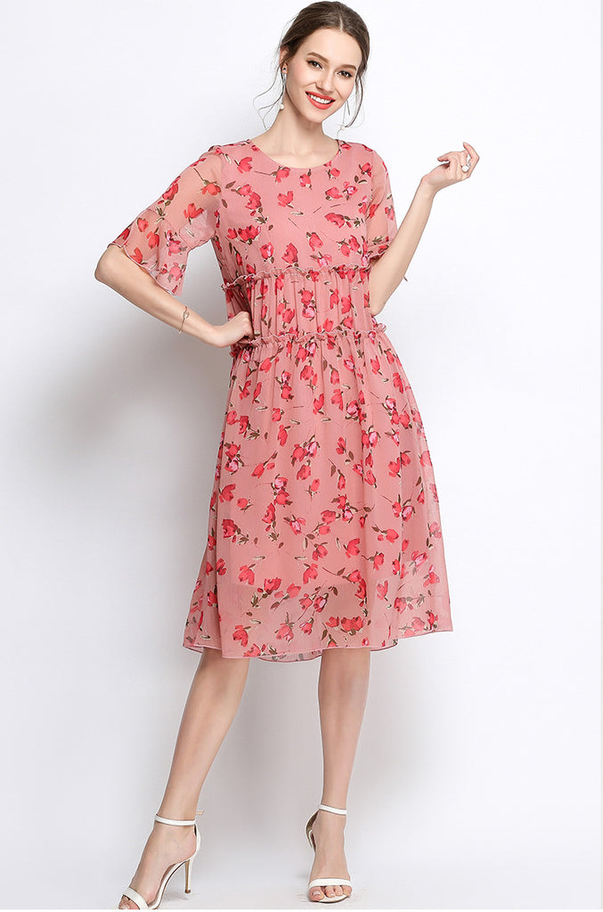 Plus Size Pink Floral Babydoll Dress – Pluspreorder