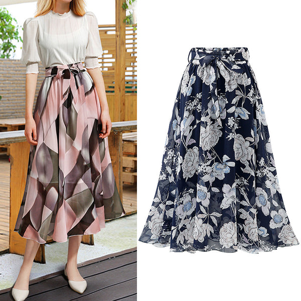 Plus Size Chiffon Pattern Midi Skirt