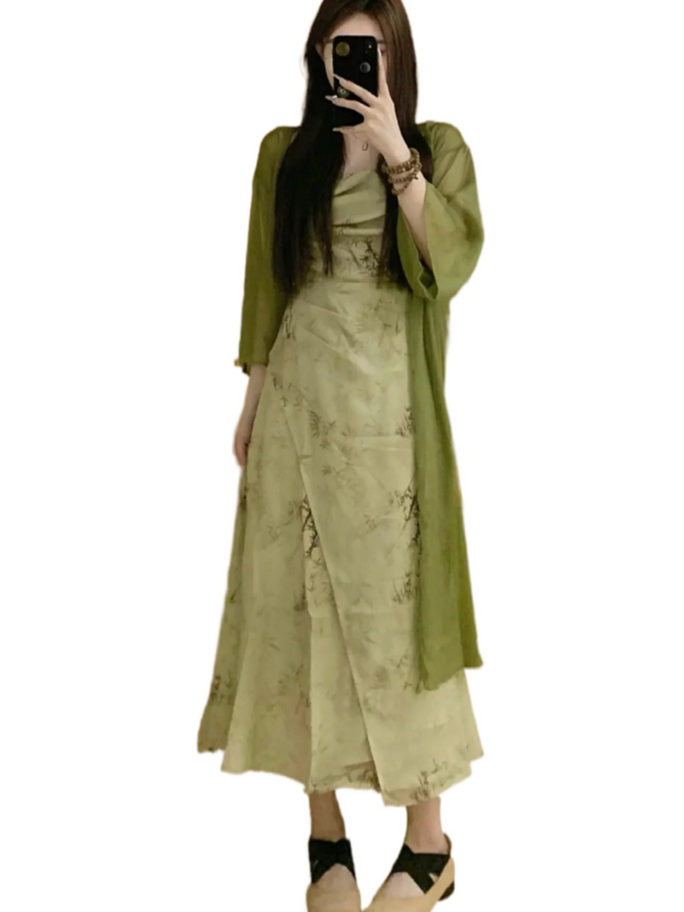 Women Ethnic Summer Bamboo Panda Print Linen Dress XX1055 main image 1