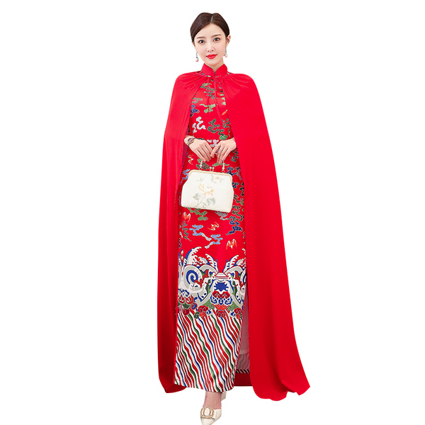 Plus Size Chinese Cape Formal Cheongsam Gown