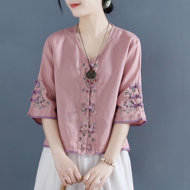 Plus Size Embroidery Cheongsam Blouse