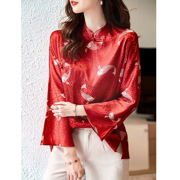 Plus Size Koi Fish Red Cheongsam Blouse