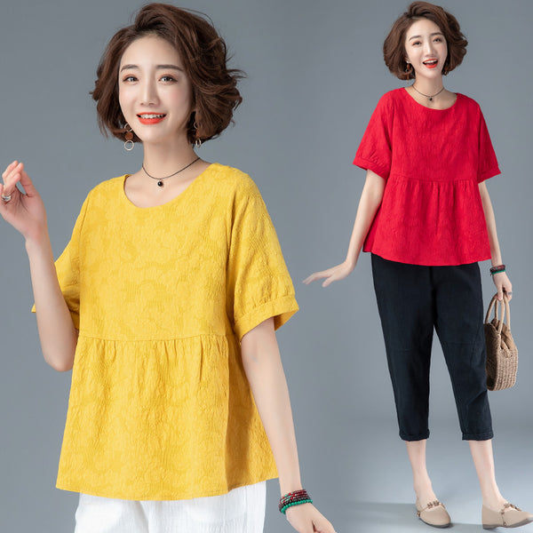 Plus Size Textured Babydoll Blouse