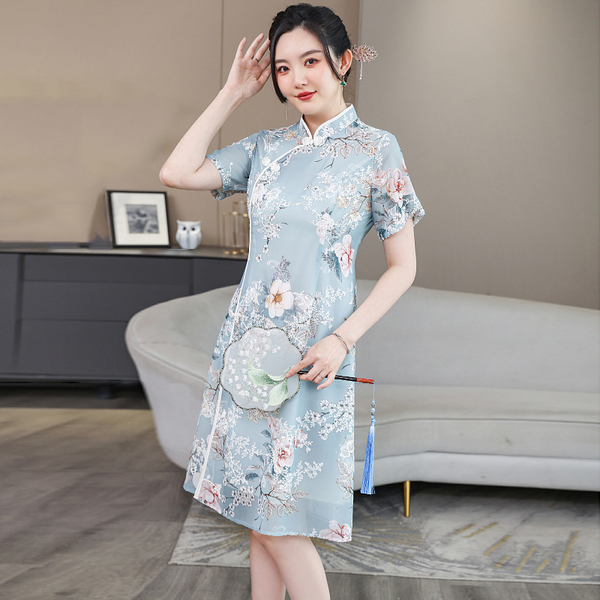 Plus Size Chinese Floral Cheongsam Dress