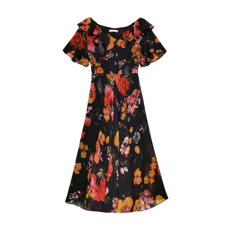 Long Chiffon Dresses with FLOWERS Grape Plus Size
