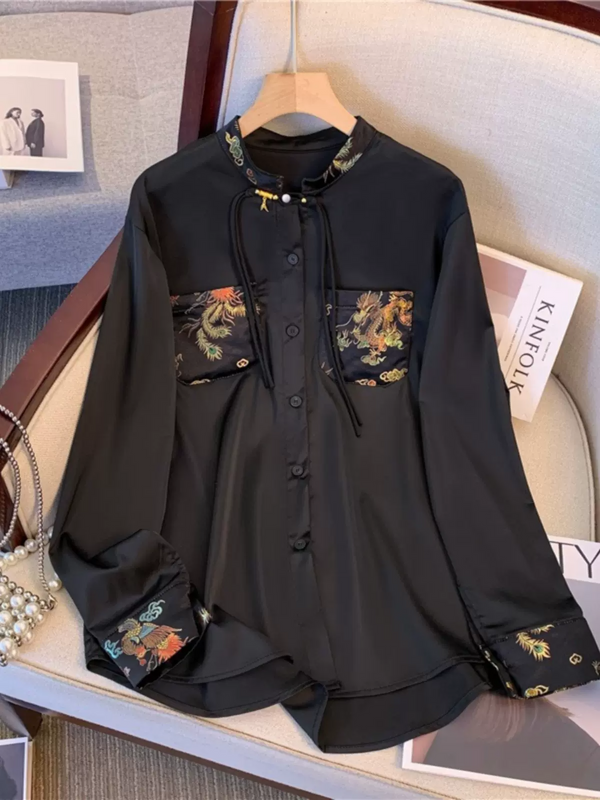 Plus Size Chinese Imperial Long Sleeve Shirt Blouse