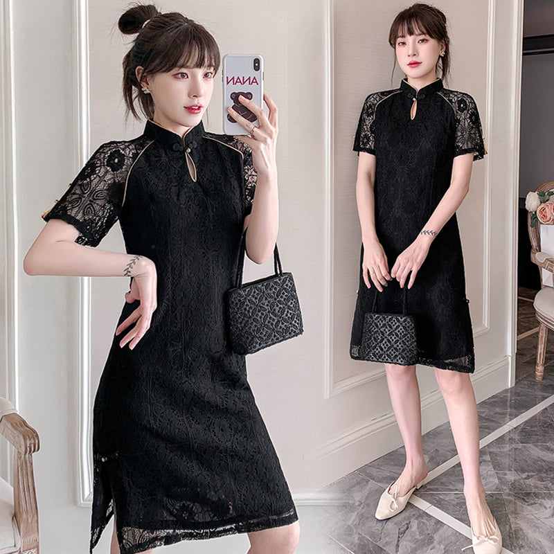 Plus Size Black Lace Cheongsam