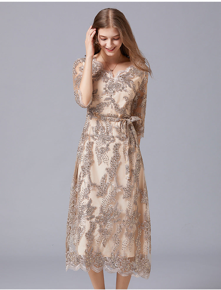 Gold lace dress plus size new arrivals