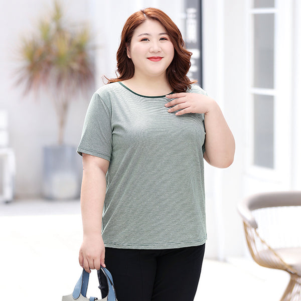 Plus Size 100% Cotton Stripe Ringer T Shirt (Extra Big Size)