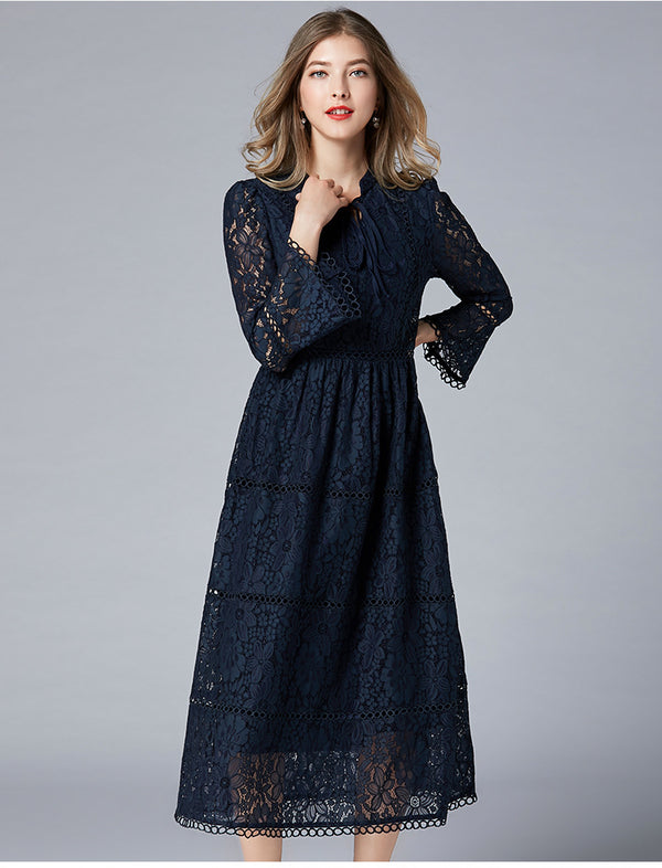 Plus Size Navy Blue Lace Formal Dress
