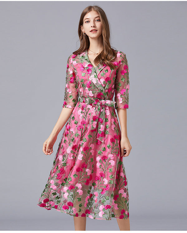 Plus Size Organza Floral Lace Wrap Tuxedo Formal Dress