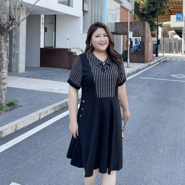 Plus Size Collar Mock 2 Piece Dress