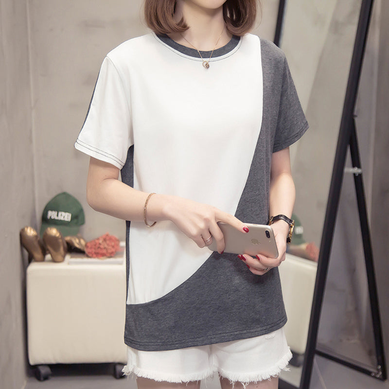 Plus Size Colourblock White Grey T Shirt