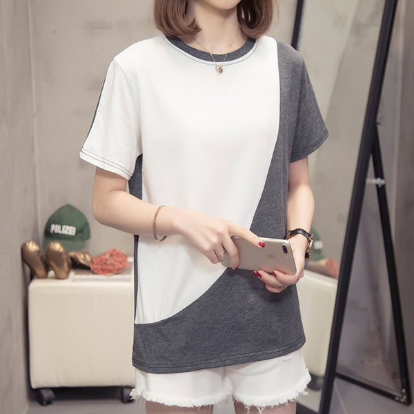 Plus Size Colourblock White Grey T Shirt