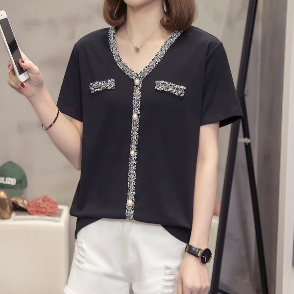 Plus Size Chanel-esque V Neck Top