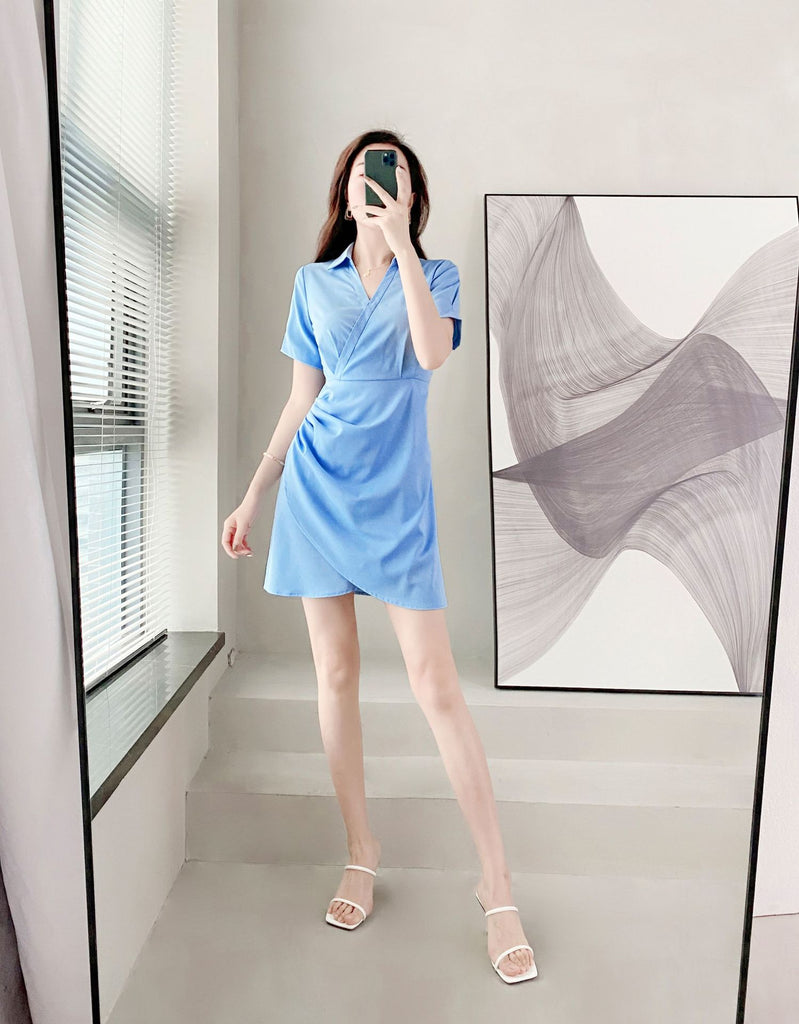 Plus Size Korean Short Wrap Shirt Dress Pluspreorder