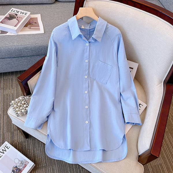 Plus Size Korean Button Tunic Long Sleeve Shirt