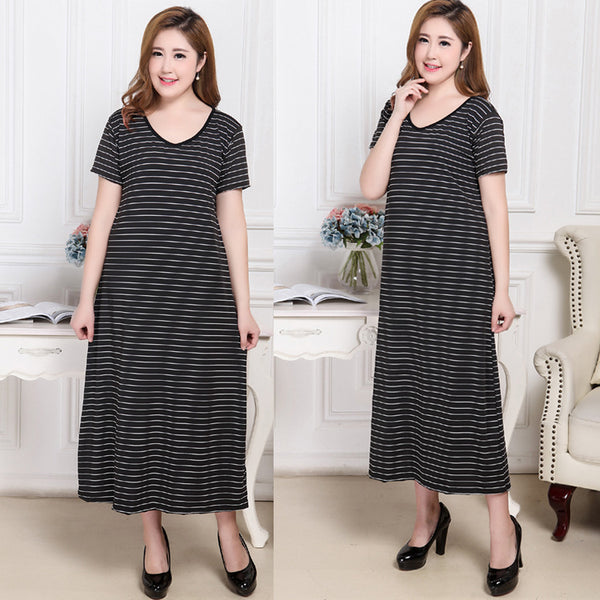 Plus Size Stripes T Shirt Midi Dress