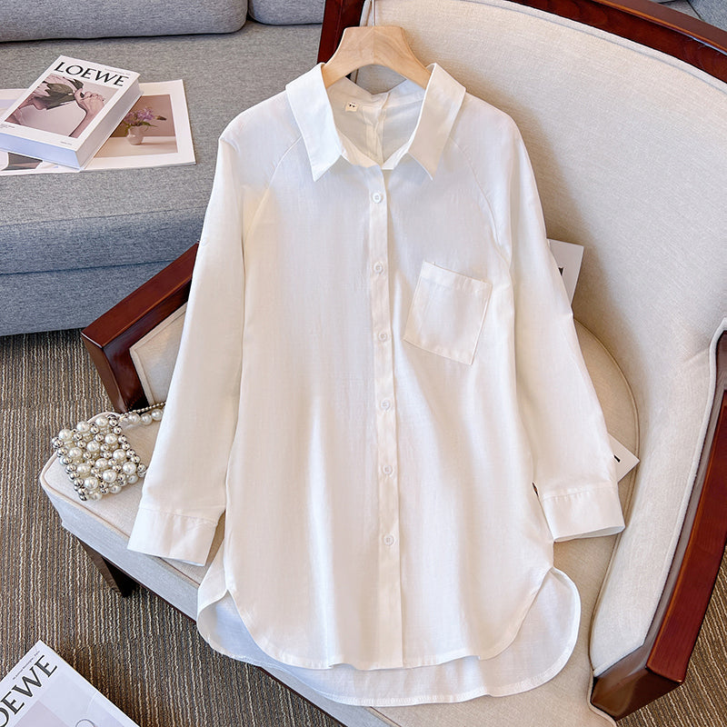Plus Size Korean Button Tunic Long Sleeve Shirt – Pluspreorder