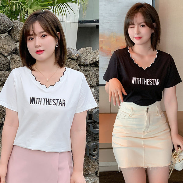 Plus Size Words V Neck Tee (EXTRA BIG SIZE)