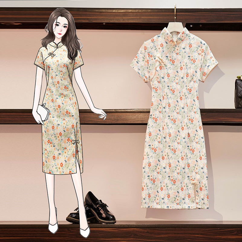 Plus Size Modern Floral Cheongsam Dress