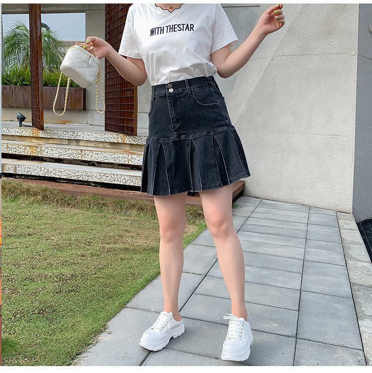 Pleated denim top skirt 4xl