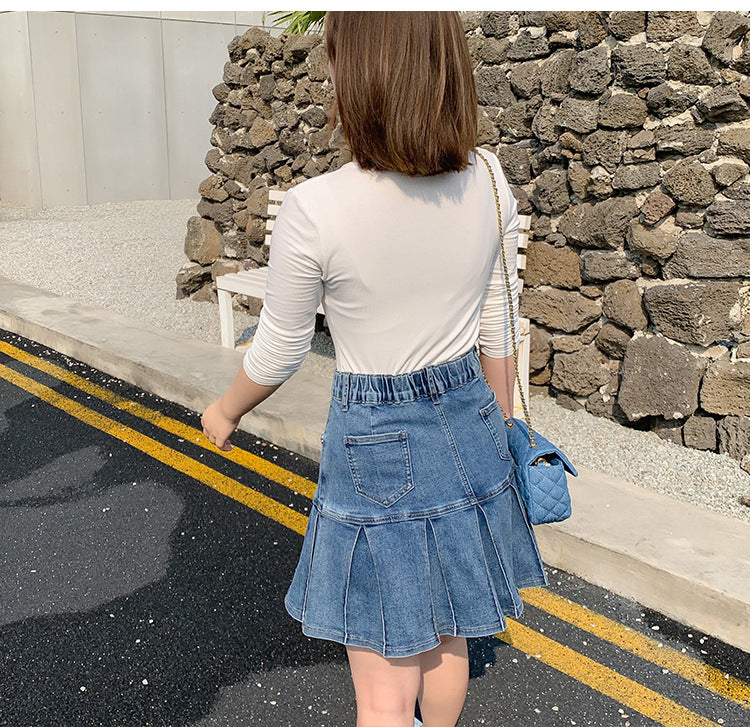 Plus size denim hot sale ruffle skirt