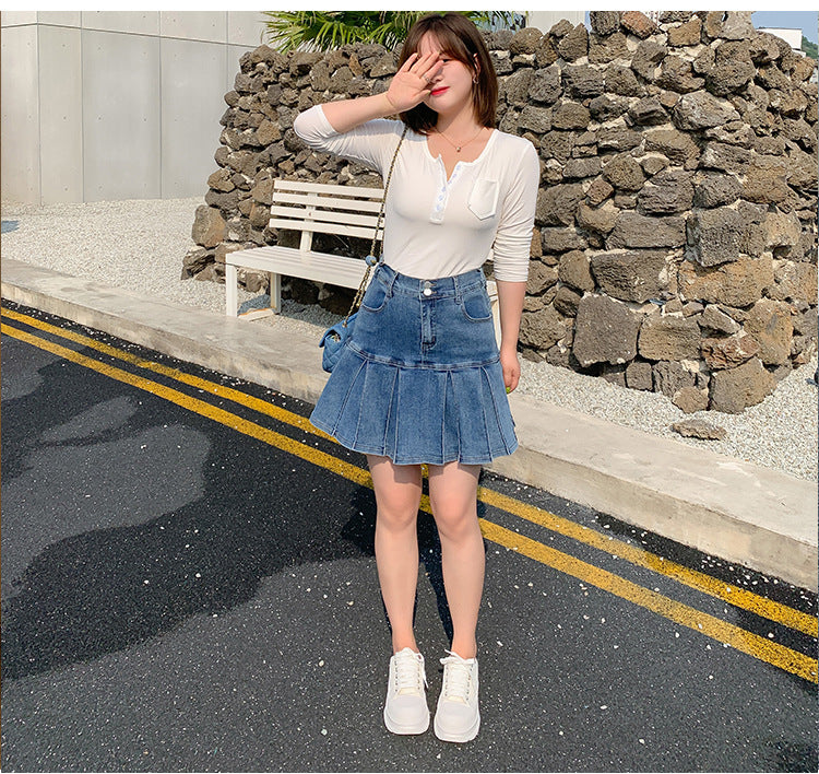 Pleated denim top skirt 4xl