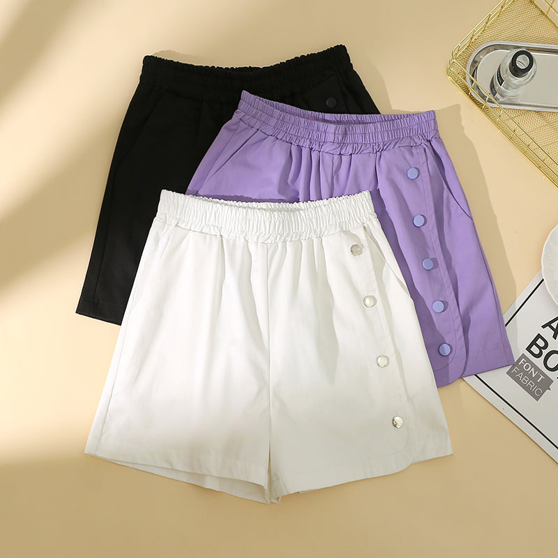 Plus Size Buttons Elastic Waist Shorts