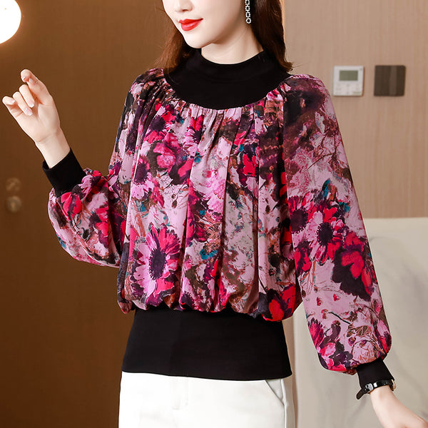 Plus Size Pink Floral Batwing Look Top