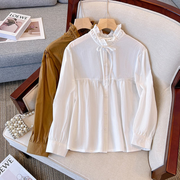 Plus Size Korean High Neck Long Sleeve Blouse