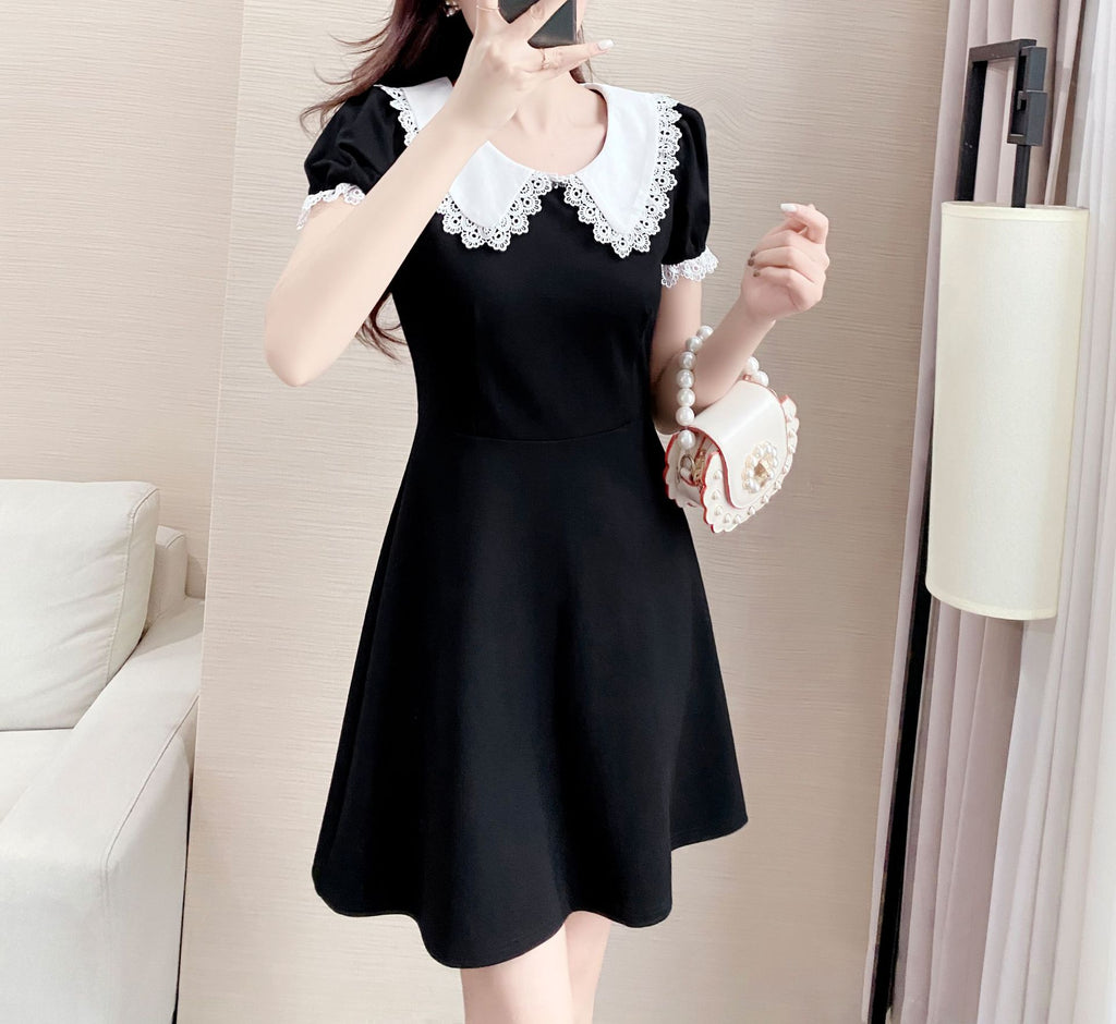 Plus size black dress with deals white collar