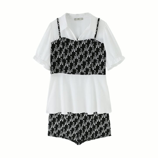 Plus Size Monochrome Blouse and Shorts Set