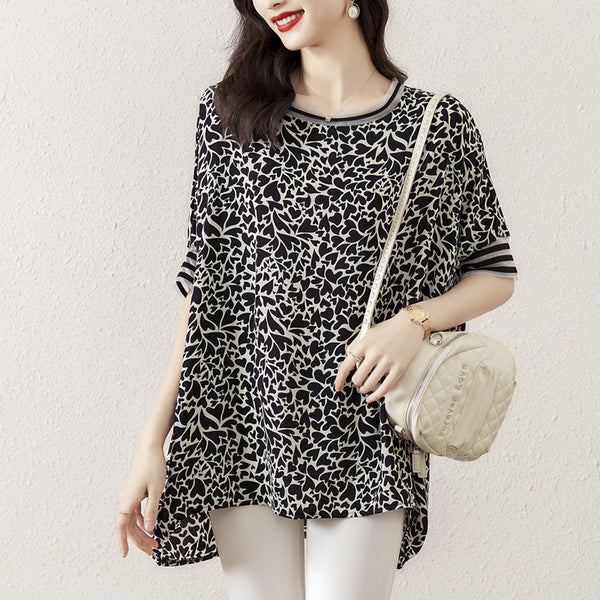 Plus Size Hearts Print Loose Blouse