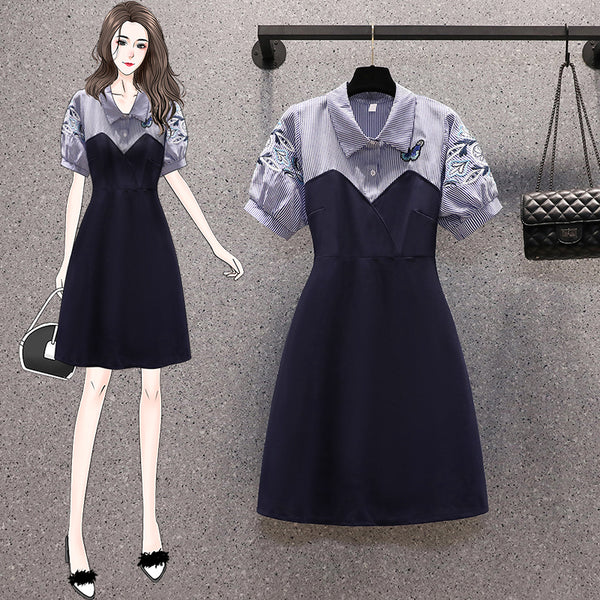 Plus size stripe butterfly layer shirt dress