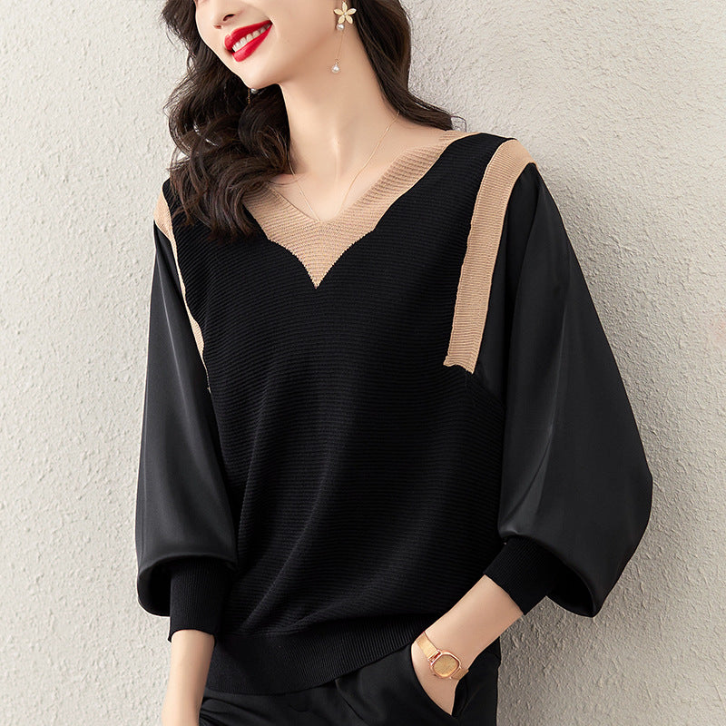 Plus Size Batwing V Neck Loose Sweater