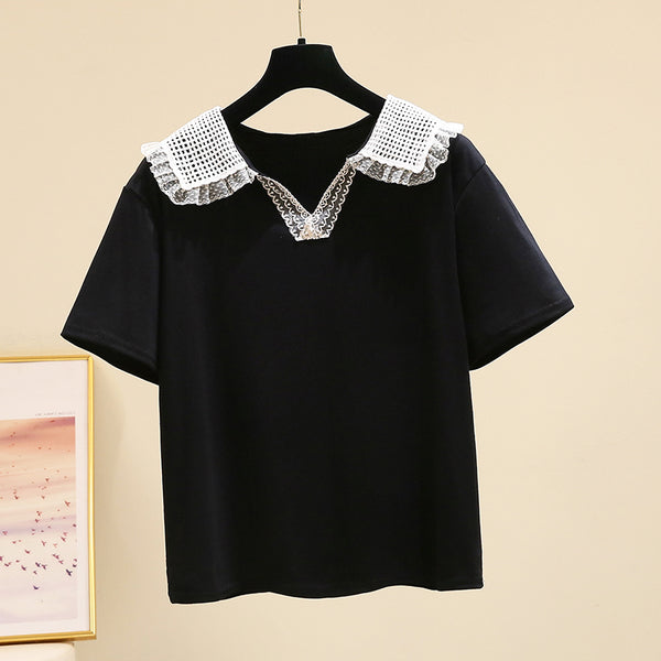 Plus Size Lace Collar Blouse